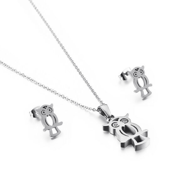 Empty Owl Necklace Stainless Steel Earring Item Set - Image 6
