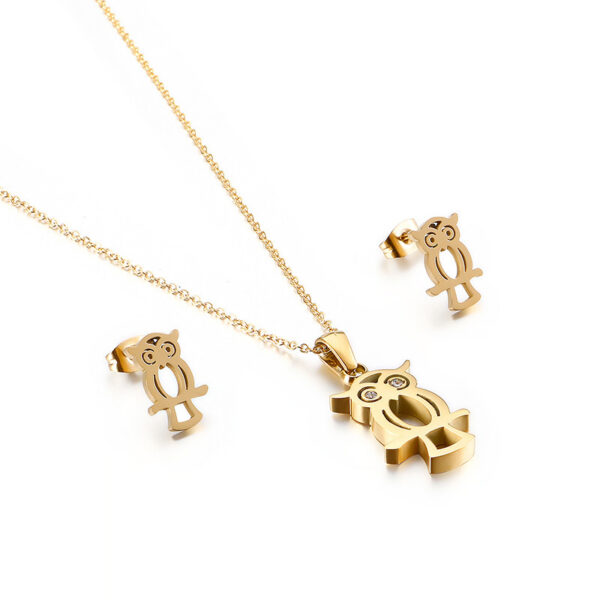Empty Owl Necklace Stainless Steel Earring Item Set - Image 5