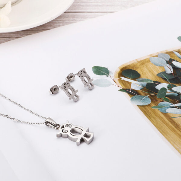 Empty Owl Necklace Stainless Steel Earring Item Set - Image 2