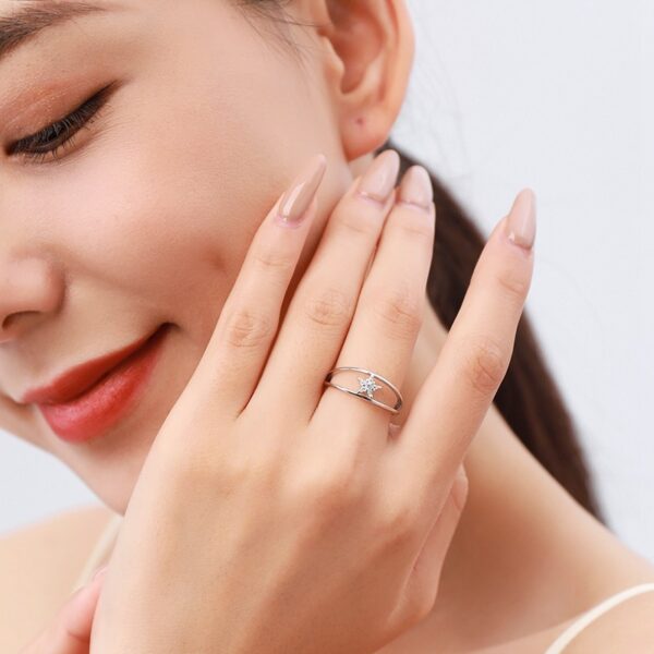 Sterling Silver Ring Female Korean Niche Design Double Index Finger Ring - Image 3
