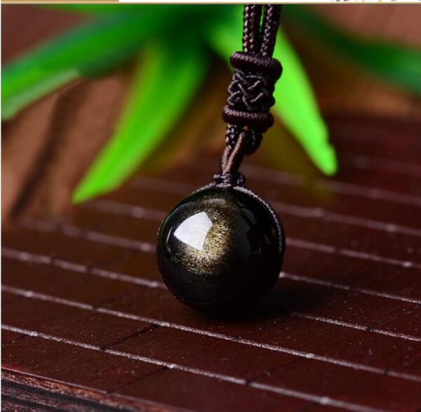Black Gold Natural Obsidian Stone Pendant Lucky Transfer Beads Pendant Necklace Male Female Lovers Fashion Jewelry - Image 4