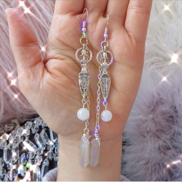 Moonstone And Angel Halo Quartz Wrap Earrings - Image 4