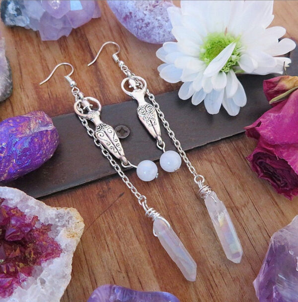 Moonstone And Angel Halo Quartz Wrap Earrings - Image 2