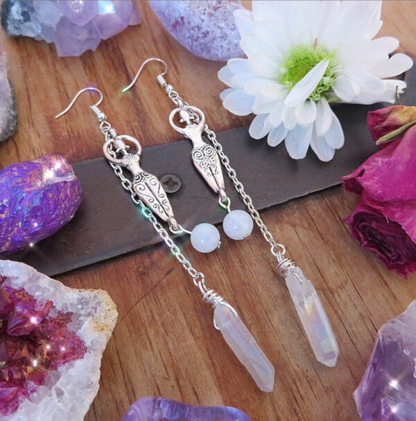 Moonstone And Angel Halo Quartz Wrap Earrings - Image 3
